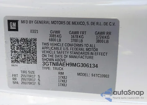 2021 GMC Sierra 1500 2Wd Long Box from USA, damaged, VIN 3GTN8AEH9MG306134